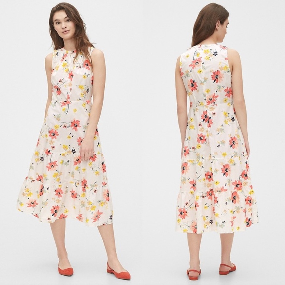 GAP Sleeveless Midi Dress in White Floral Print - 20